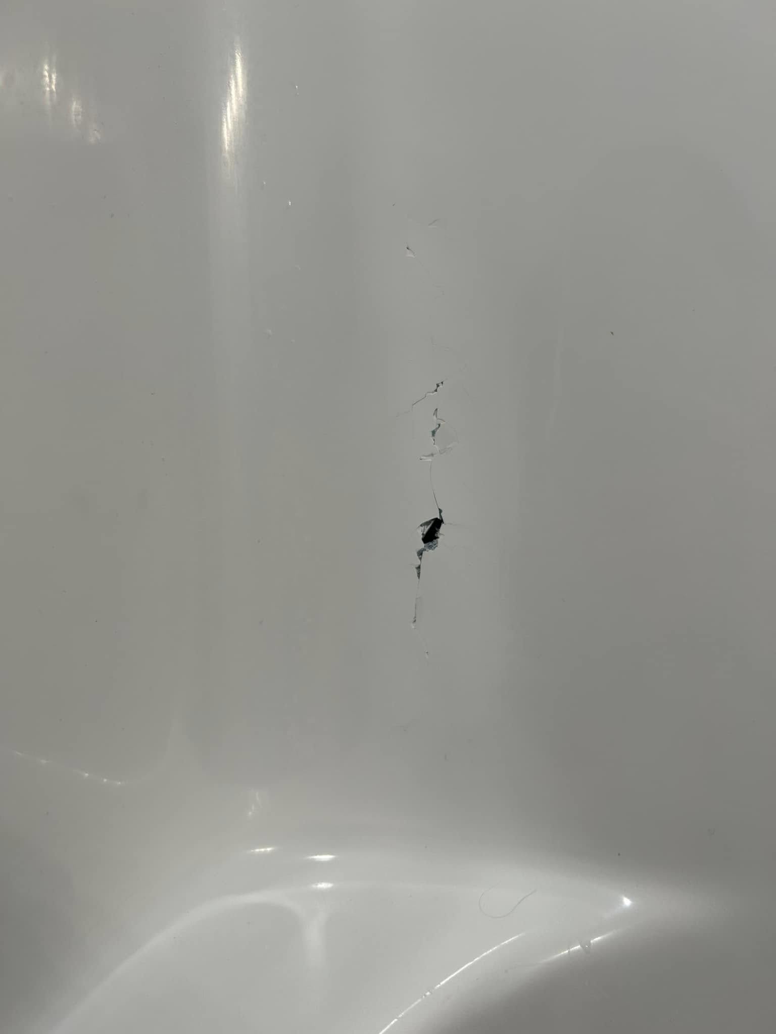 Fiberglass crack before repair